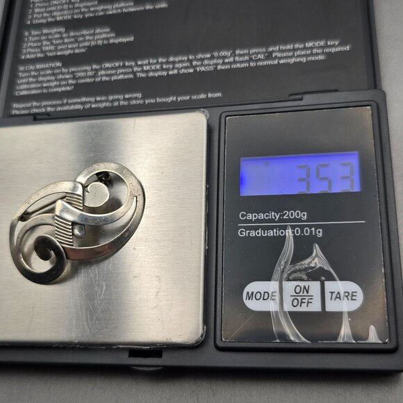 VTG Beau Sterling Silver Swirl Brooch 1 5/8" Signed Cutout Domed 3.53g USA Made - Picture 8 of 8